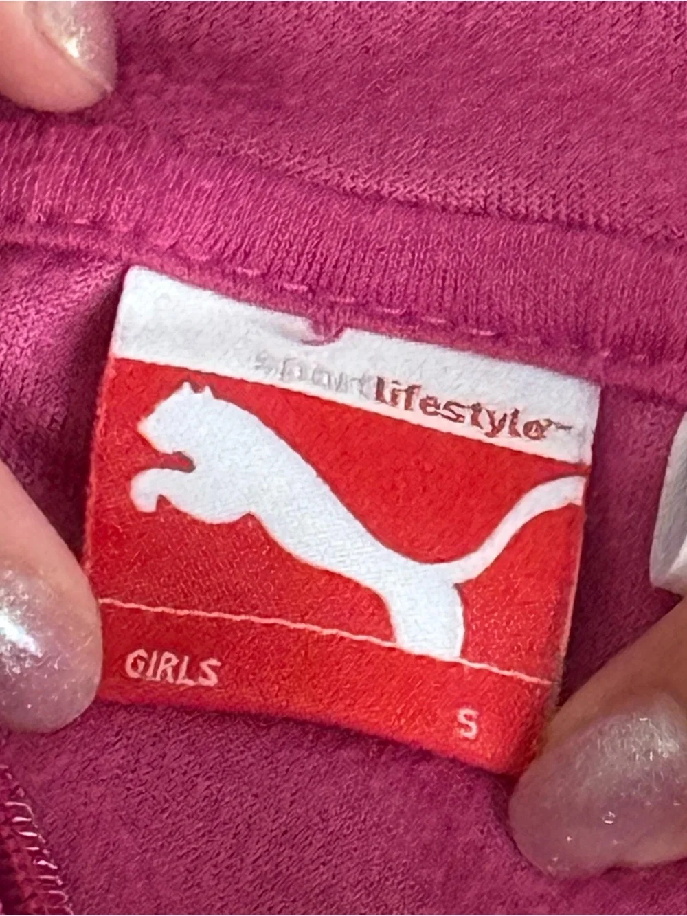 Puma Girls Pink Velvet Zip-Up Hoodie with Teal Logo